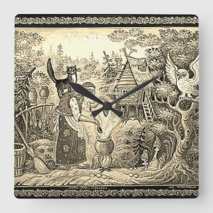BABA JAGA RUSSIAN FOLKLORE SQUARE WALL CLOCK VIERKANTE KLOK