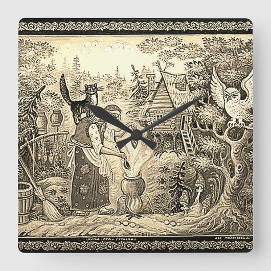 BABA JAGA RUSSIAN FOLKLORE SQUARE WALL CLOCK VIERKANTE KLOK (Voorkant)