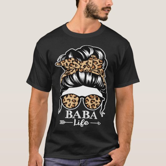 Baba Life Messy Bun Hair Baba Leopard T-shirt (Voorkant)