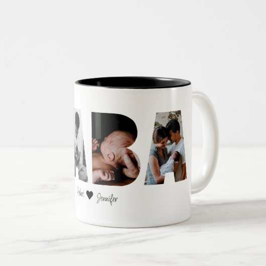 Baba Photo Collage Gift Vaderdag of Opa Tweekleurige Koffiemok (Voorkant rechts)