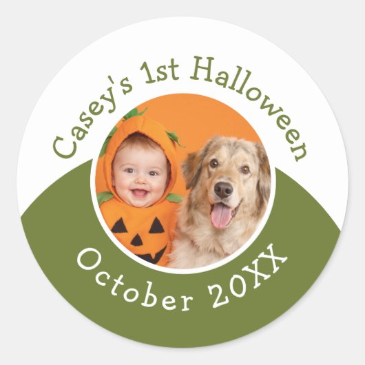 Baba's 1e Halloween Upload Foto Bewerkbare Tekst Ronde Sticker (Voorkant)