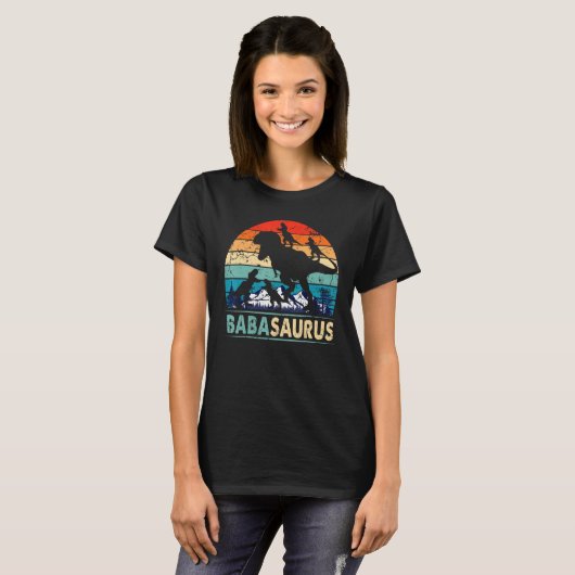 Babasaurus T Rex Baba Dinosaur 4 Kinder vaders Da T-shirt (Voorkant volledig)