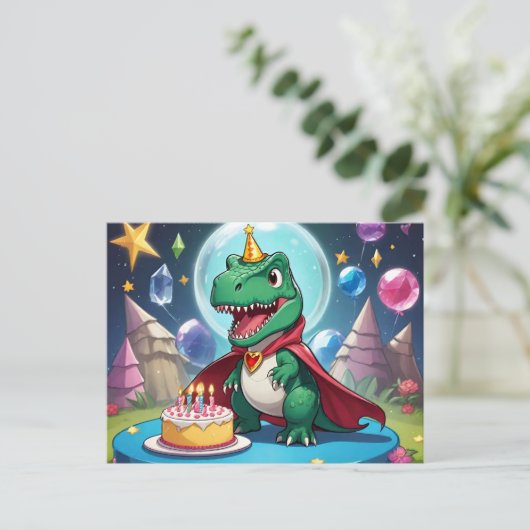 Babay T-Rex met cape voor verjaardagstaart Briefkaart (Staand voorkant)