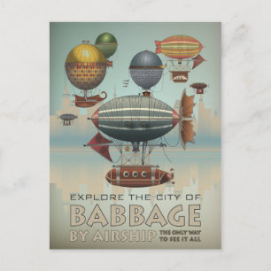Babbage door Airship  Steampunk Travel Briefkaart