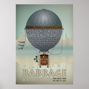Babbage door het luchtschip Steampunk Vintage Trav Poster
