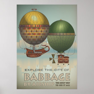 Babbage door het luchtschip Steampunk Vintage Trav Poster