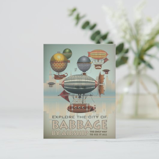 Babbage van Airship  Steampunk Travel Briefkaart (Staand voorkant)