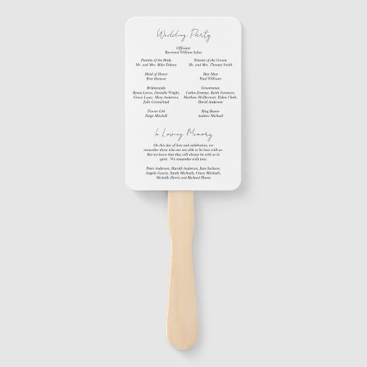 Babbette minimalistisch modern huwelijksprogramma handwaaier (Achterkant)