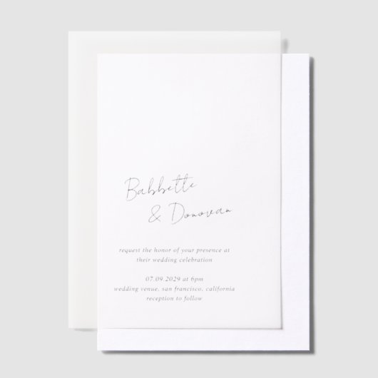 Babbette minimalistische moderne bruiloft vellum uitnodigingen (Offset)