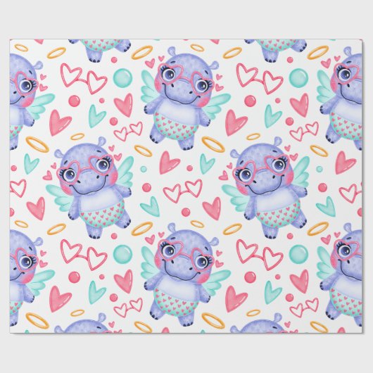 Babby Hippo met een zonnebril met hartvorm Cadeaupapier (Vlak)