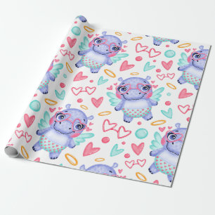 Babby Hippo met een zonnebril met hartvorm Cadeaupapier