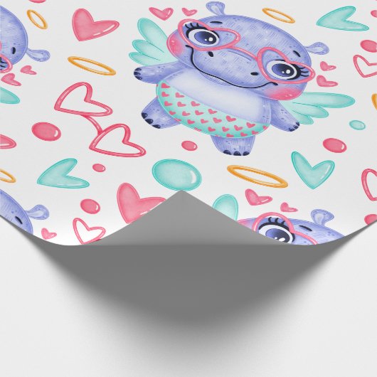 Babby Hippo met een zonnebril met hartvorm Cadeaupapier (Hoek)