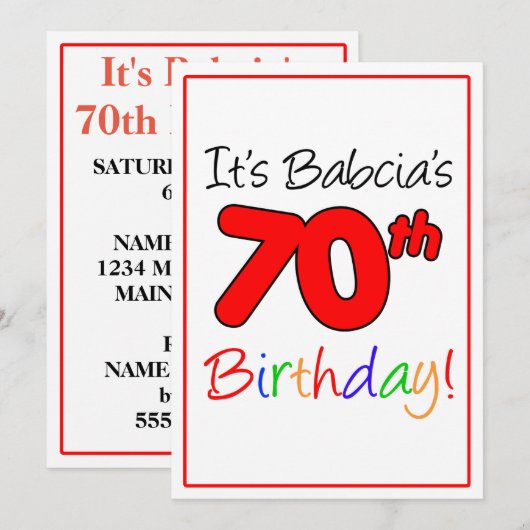 Babcia's 70e mijlpaal verjaardagsfeest kaart (Voorkant / Achterkant)