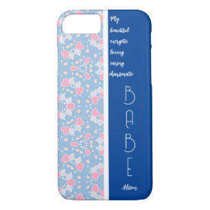 BABE Blue Hearts Patroon bewerkbaar iPhone 8/7 Hoesje