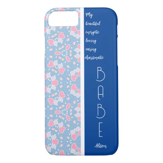 BABE Blue Hearts Patroon bewerkbaar Case-Mate iPhone Case (Achterkant)