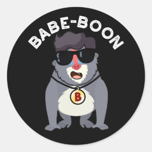 Babe-boon Funny Animal Monkey Baboon Pun Dark BG Ronde Sticker