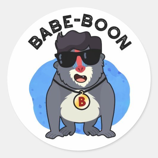 Babe-boon Funny Animal Monkey Baboon Pun Ronde Sticker (Voorkant)