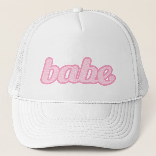 "babe" denim lichtroze en witte hoed trucker pet (Voorkant)