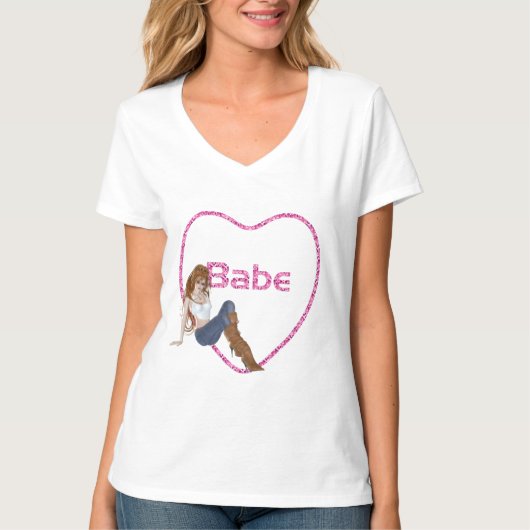 Babe Glitter Heart Snoep Redhead Girl Design T-shirt (Voorkant)