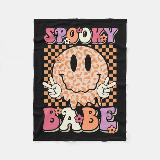 Babe Groovy Halloween Leopard Smile Face Checkered Fleece Deken (Voorkant)