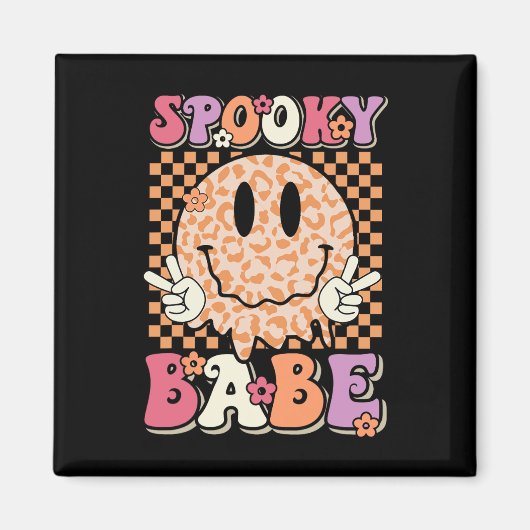 Babe Groovy Halloween Leopard Smile Face Checkered Magneet (Voorkant)