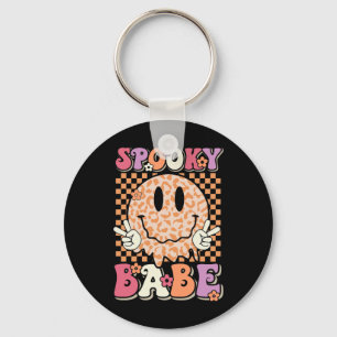 Babe Groovy Halloween Leopard Smile Face Checkered Sleutelhanger