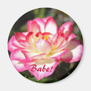 Babe! magneet cadeaus Roze Witte Roos Bloem Bloems