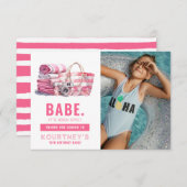 BABE Roze Pool Party Meisje Verjaardag  Bedankkaart (Voorkant / Achterkant)