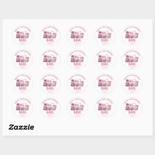 BABE Roze Pool Party Meisje Verjaardag Bedankt Ronde Sticker (Vel)