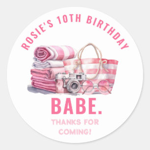 BABE Roze Pool Party Meisje Verjaardag Bedankt Ronde Sticker