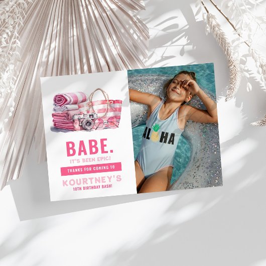 BABE Roze Zwembad Feestje Meisje Verjaardag Bedankkaart