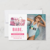 BABE Roze Zwembad Feestje Meisje Verjaardag Bedankkaart (Voorkant)