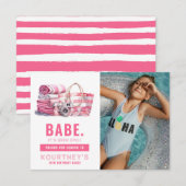 BABE Roze Zwembad Feestje Meisje Verjaardag Bedankkaart (Voorkant / Achterkant)