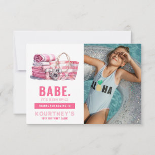 BABE Roze Zwembad Feestje Meisje Verjaardag  Bedankkaart