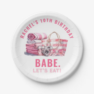 BABE Roze Zwembad Party Meisje Verjaardag Papieren Bordje