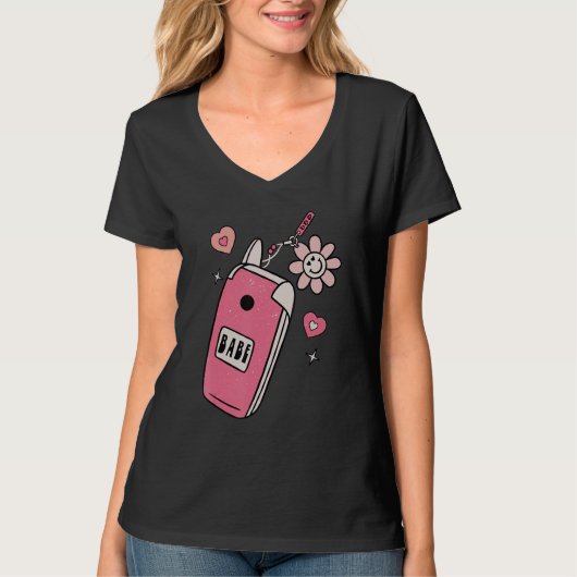 Babe Smart Phone Groovy Retro Happy Valentijns Da T-shirt (Voorkant)