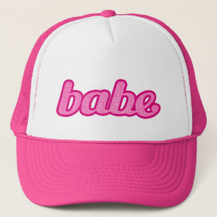 babe text denim stijl hete roze en wit trucker pet