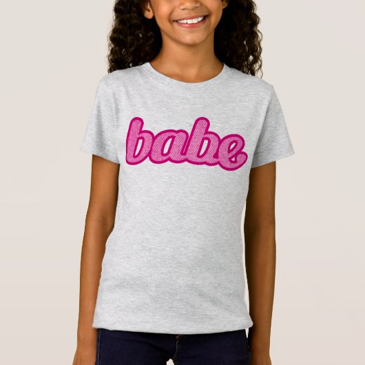 Babe text denim style grafisch in hot-roze t-shirt (Voorkant)