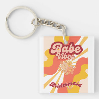 Babe Vibes Retro Bruidsmeisje Trouwfeest T-Shirt Sleutelhanger