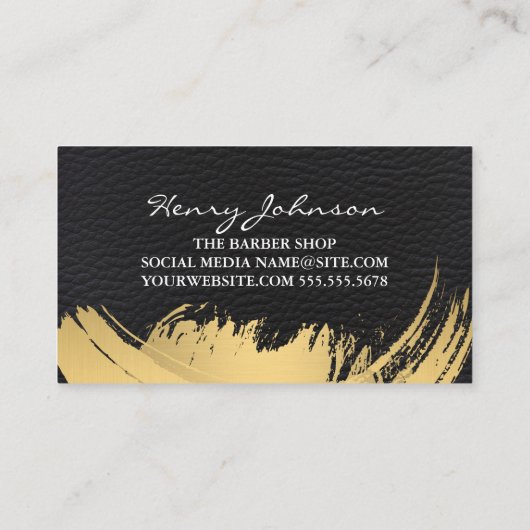 Baber Stylist Gereedschap Hout Leder Goud Geborste Visitekaartje (Achterkant)