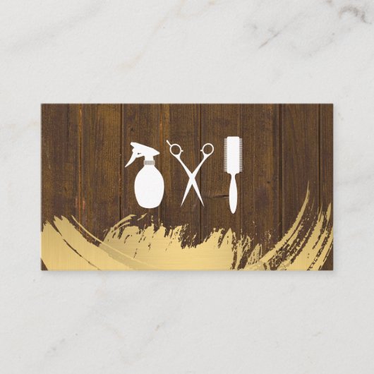 Baber Stylist Gereedschap Hout Leder Goud Geborste Visitekaartje (Voorkant)