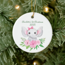 Babies 1e kerstroze groene olifant keramisch ornament