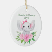 Babies 1e kerstroze groene olifant keramisch ornament (Rechts)