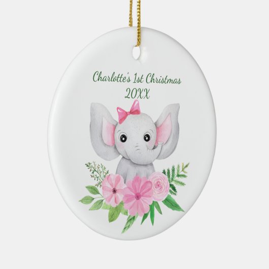 Babies 1e kerstroze groene olifant keramisch ornament (Rechts)