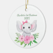 Babies 1e kerstroze groene olifant keramisch ornament (Links)