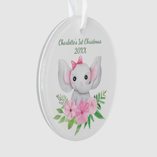 Babies 1e kerstroze groene olifant ornament (voorkant)