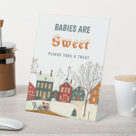 Babies Are Sweet Winter Village Candy Table Decor Reclamebord Met Voetstuk