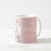 Babies eerste jaar fotocollage script roze girale koffiemok (Voorkant rechts)