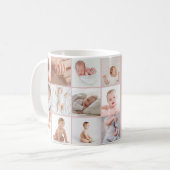 Babies eerste jaar fotocollage script roze girale koffiemok (Voorkant links)