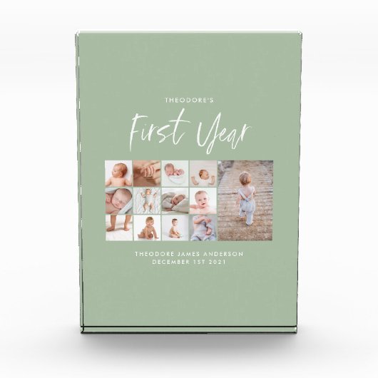 Babies eerste jaar groen fotocollage script fotoblokken (Voorkant)